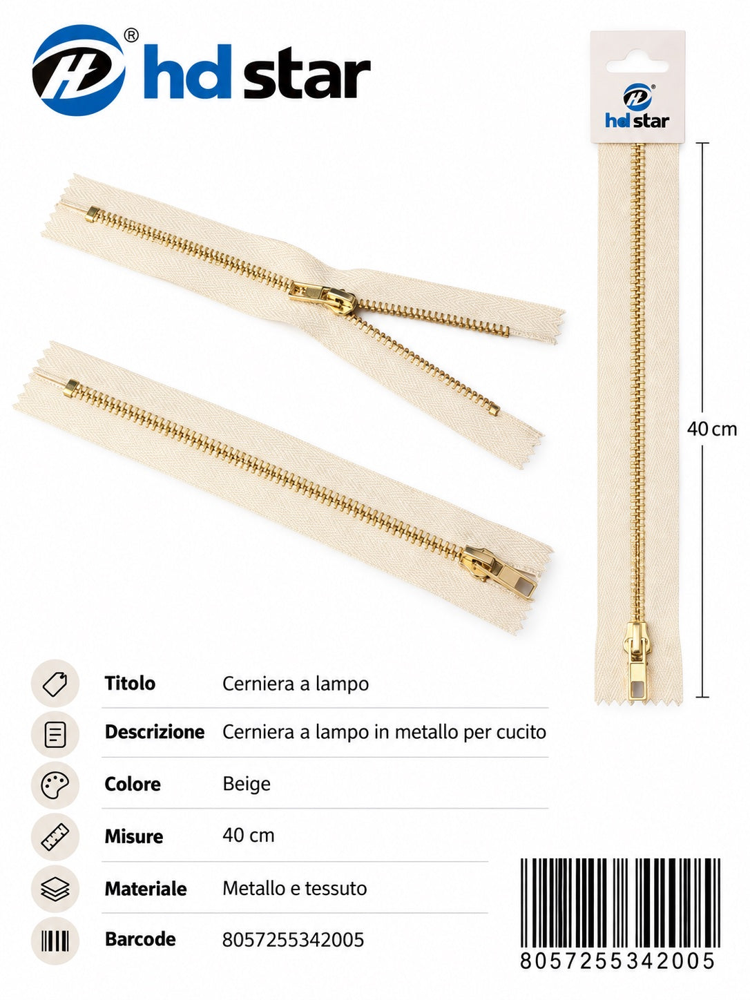 34200 Cerniera A Lampo 40Cm Ct 240