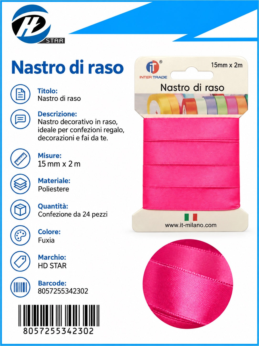 Z34230 Bb Nastro Di Raso 15Mm*2M Fucxia