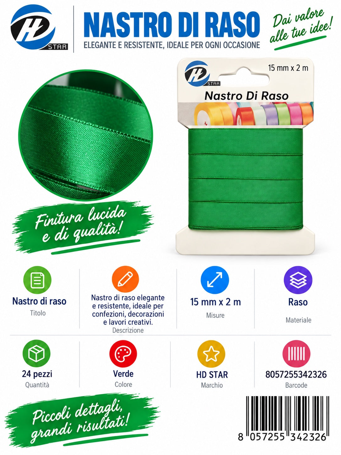 Z34232 Bb Nastro Di Raso 15Mm*2M Verde