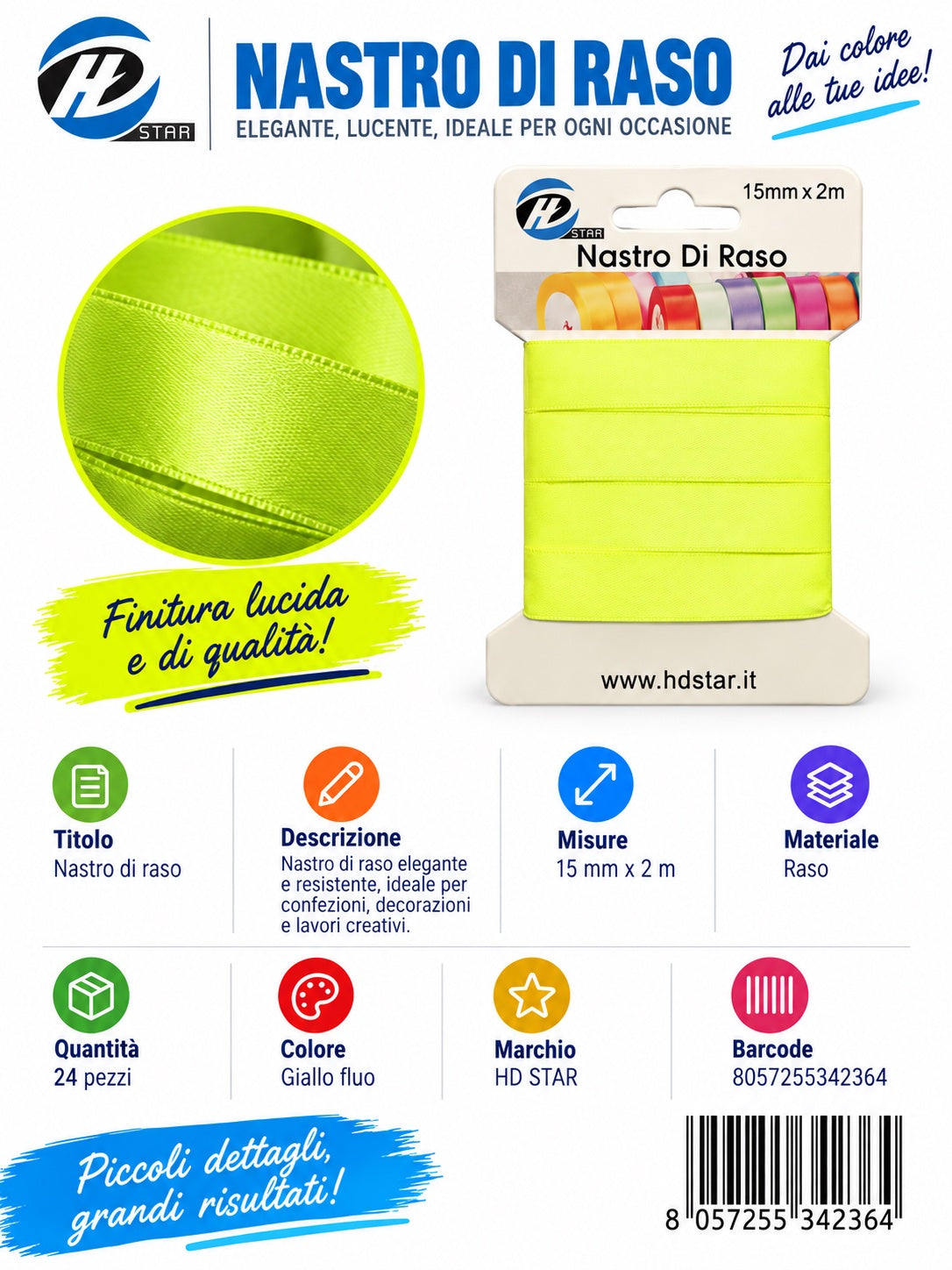 Z34236 Bb Nastro Di Raso 15Mm*2M Giallo Fluor