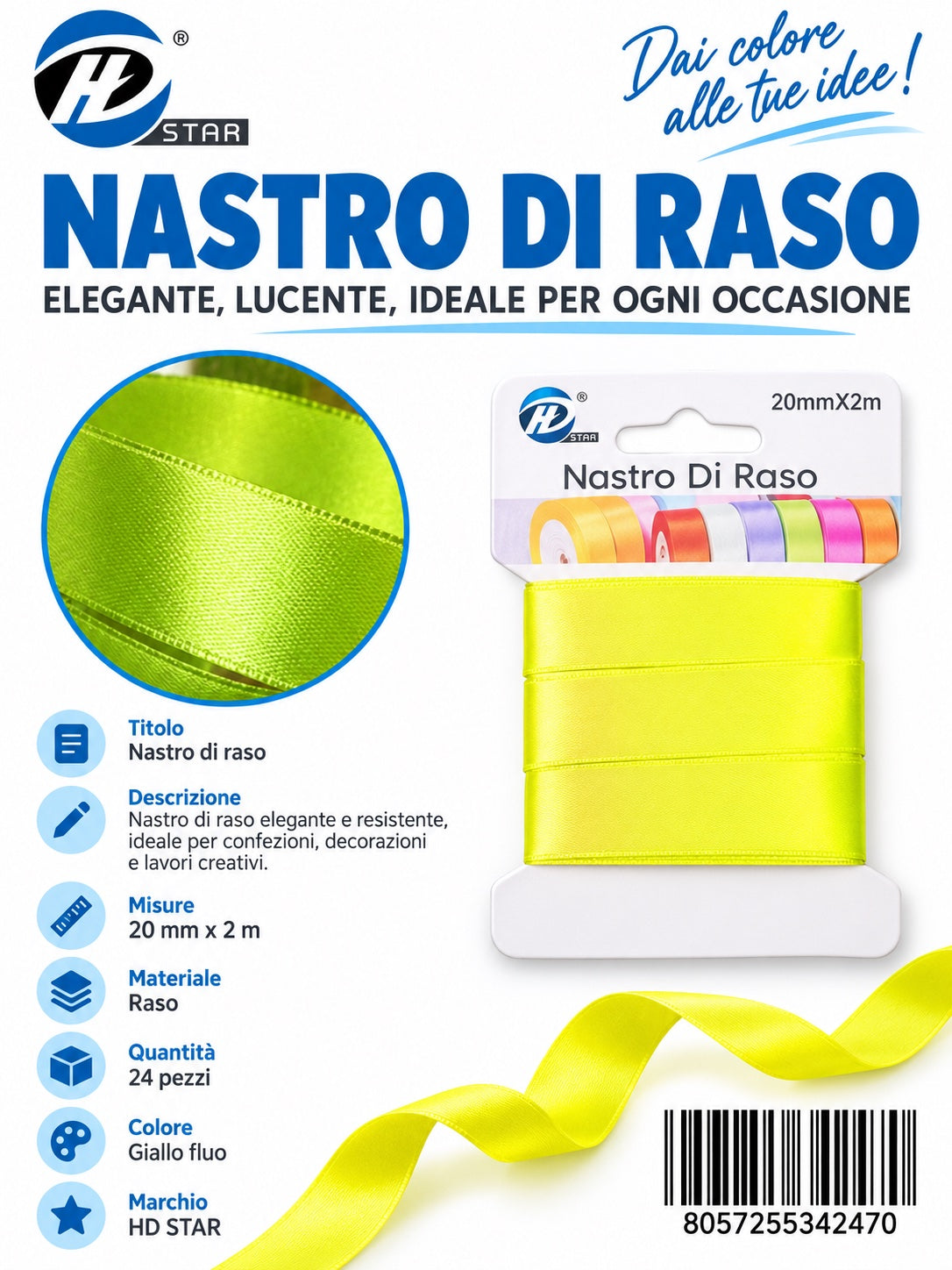 Z34247 Bb Nastro Di Raso 20Mm*2M Giallo Fluor