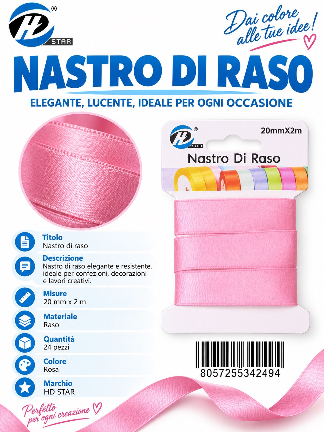 Z34249 Bb Nastro Di Raso 20Mm*2M Rosa