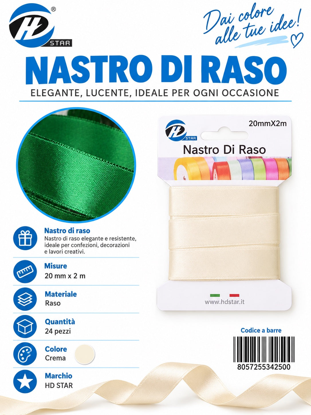 Z34250 Bb Nastro Di Raso 20Mm*2M Crema