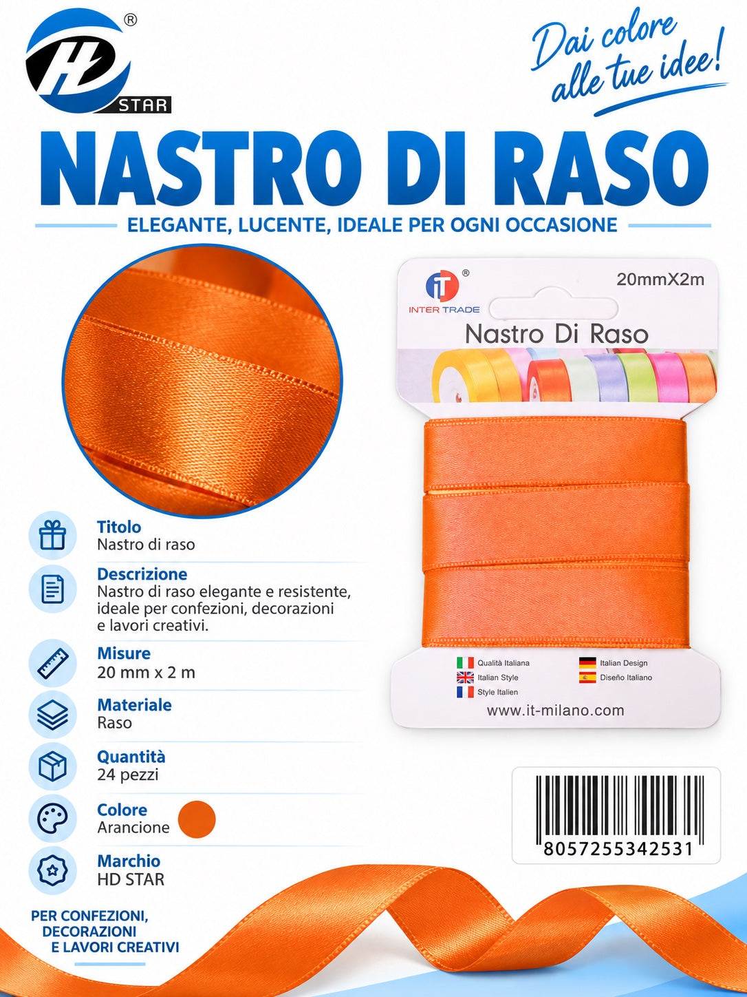 Z34253 Bb Nastro Di Raso 20Mm*2M Arancione