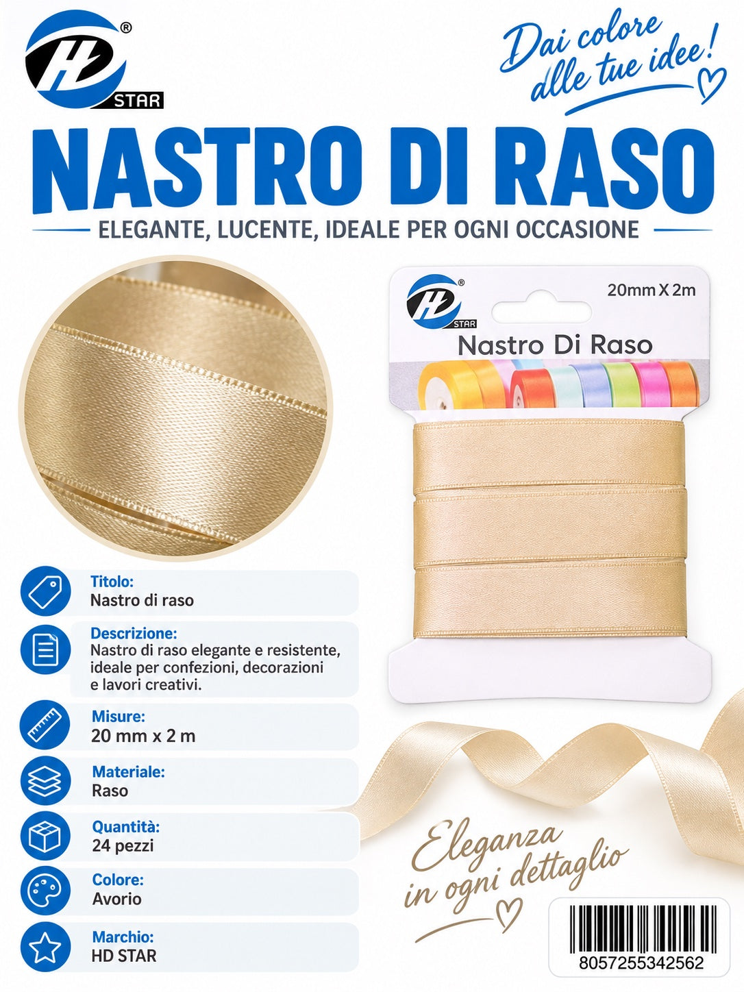 Z34256 Bb Nastro Di Raso 20Mm*2M Avorio