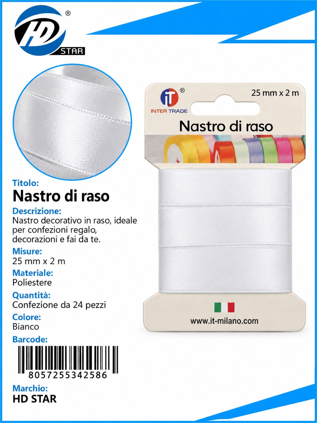 Z34258 Bb Nastro Di Raso 25Mm*2M Bianco