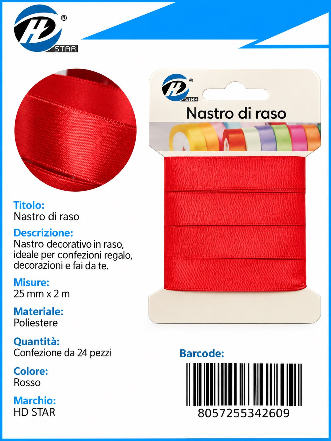 Z34260 Bb Nastro Di Raso 25Mm*2M Rosso