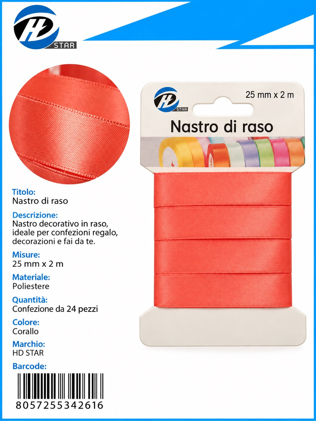 Z34261 Bb Nastro Di Raso 25Mm*2M Corallo