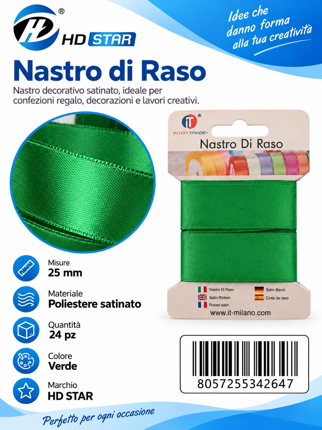 Z34264 Bb Nastro Di Raso 25Mm*2M Verde