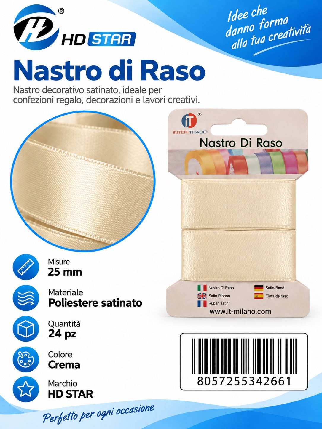 Z34266 Bb Nastro Di Raso 25Mm*2M Crema