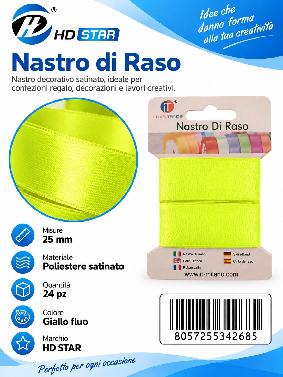 Z34268 Bb Nastro Di Raso 25Mm*2M Giallo Fluor