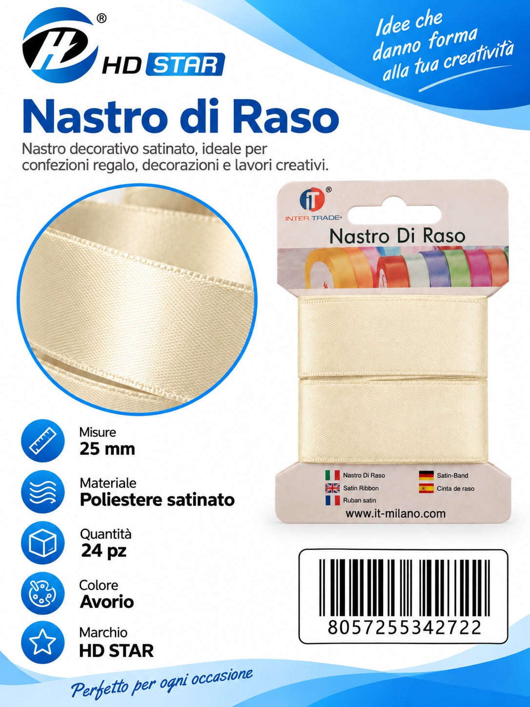 Z34272 Bb Nastro Di Raso 25Mm*2M Avorio