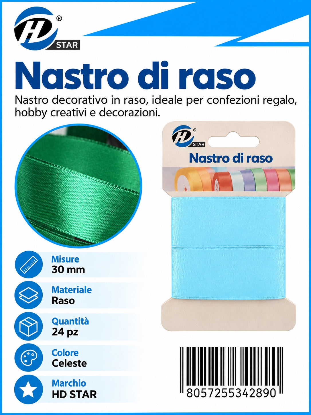 Z34289 Bb Nastro Di Raso 30Mm*2M Celeste