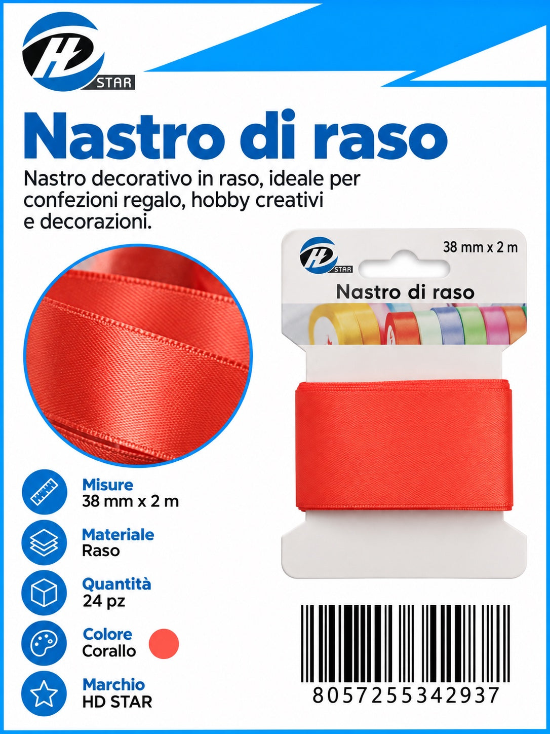 Z34293 Bb Nastro Di Raso 38Mm*2M Corallo