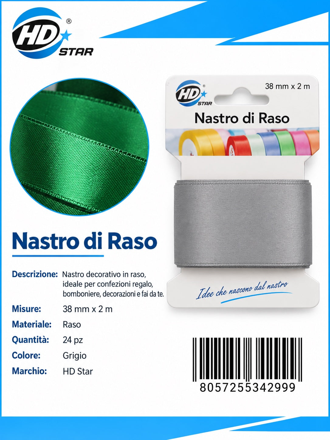 Z34299 Bb Nastro Di Raso 38Mm*2M Grigio