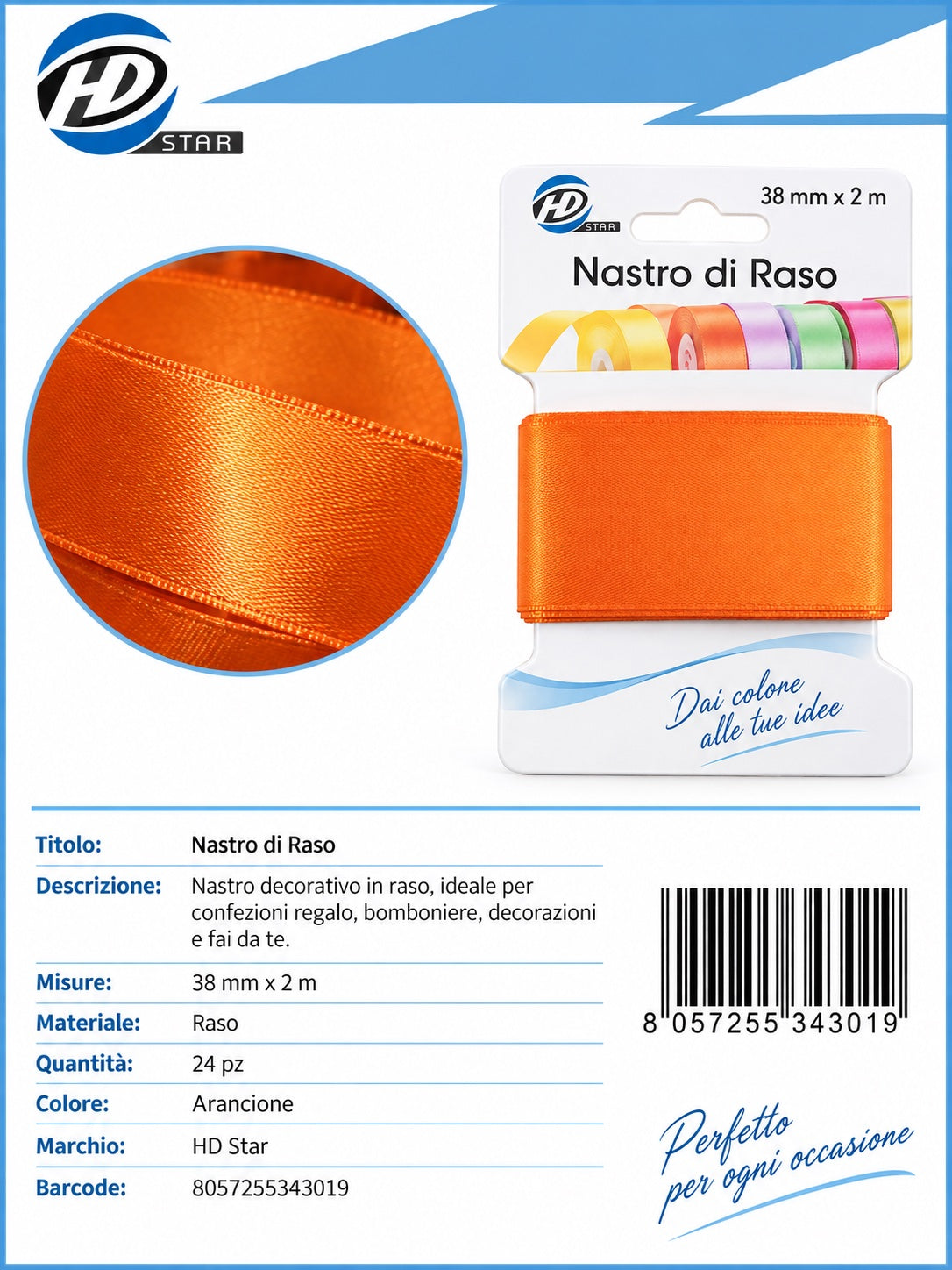 Z34301 Bb Nastro Di Raso 38Mm*2M Arancione