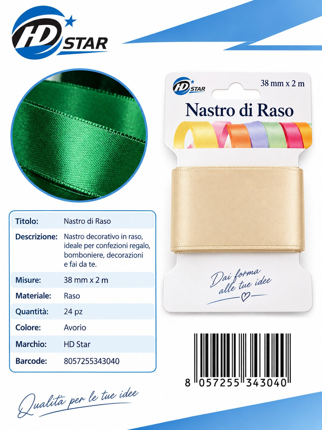 Z34304 Bb Nastro Di Raso 38Mm*2M Avorio