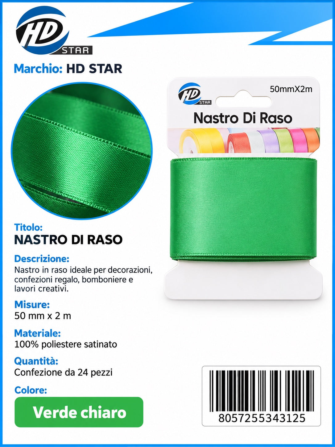 Z34312 Bb Nastro Di Raso 50Mm*2M Verde