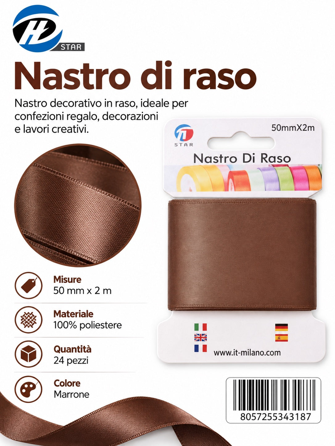 Z34318 Bb Nastro Di Raso 50Mm*2M Marrone