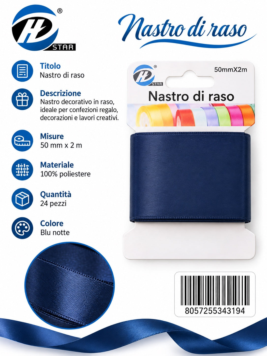 Z34319 Bb Nastro Di Raso 50Mm*2M Blu Notte
