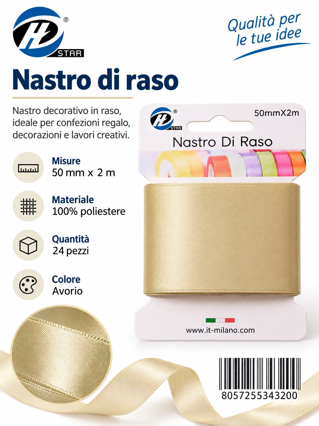 Z34320 Bb Nastro Di Raso 50Mm*2M Avorio