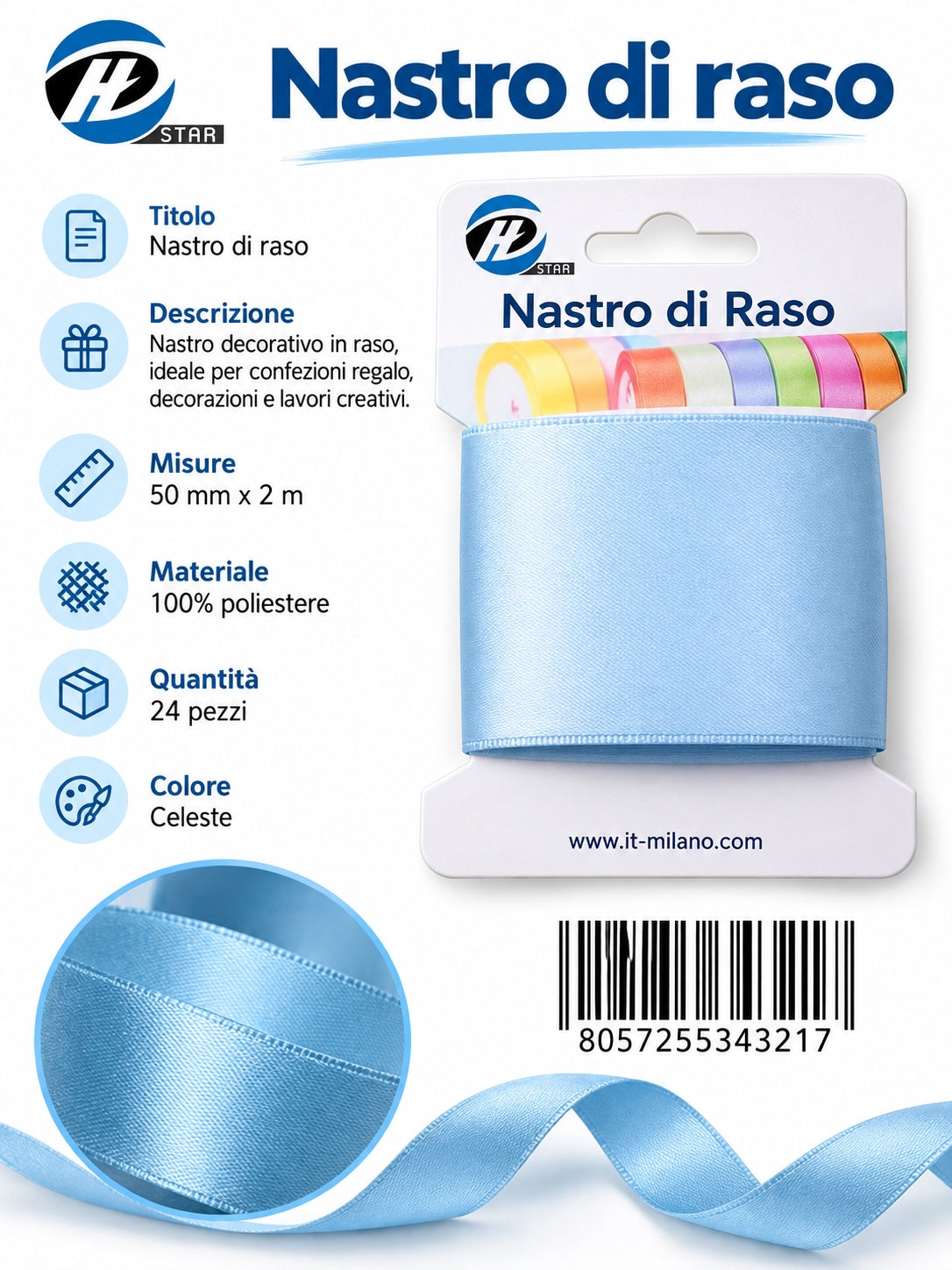 Z34321 Bb Nastro Di Raso 50Mm*2M Celeste