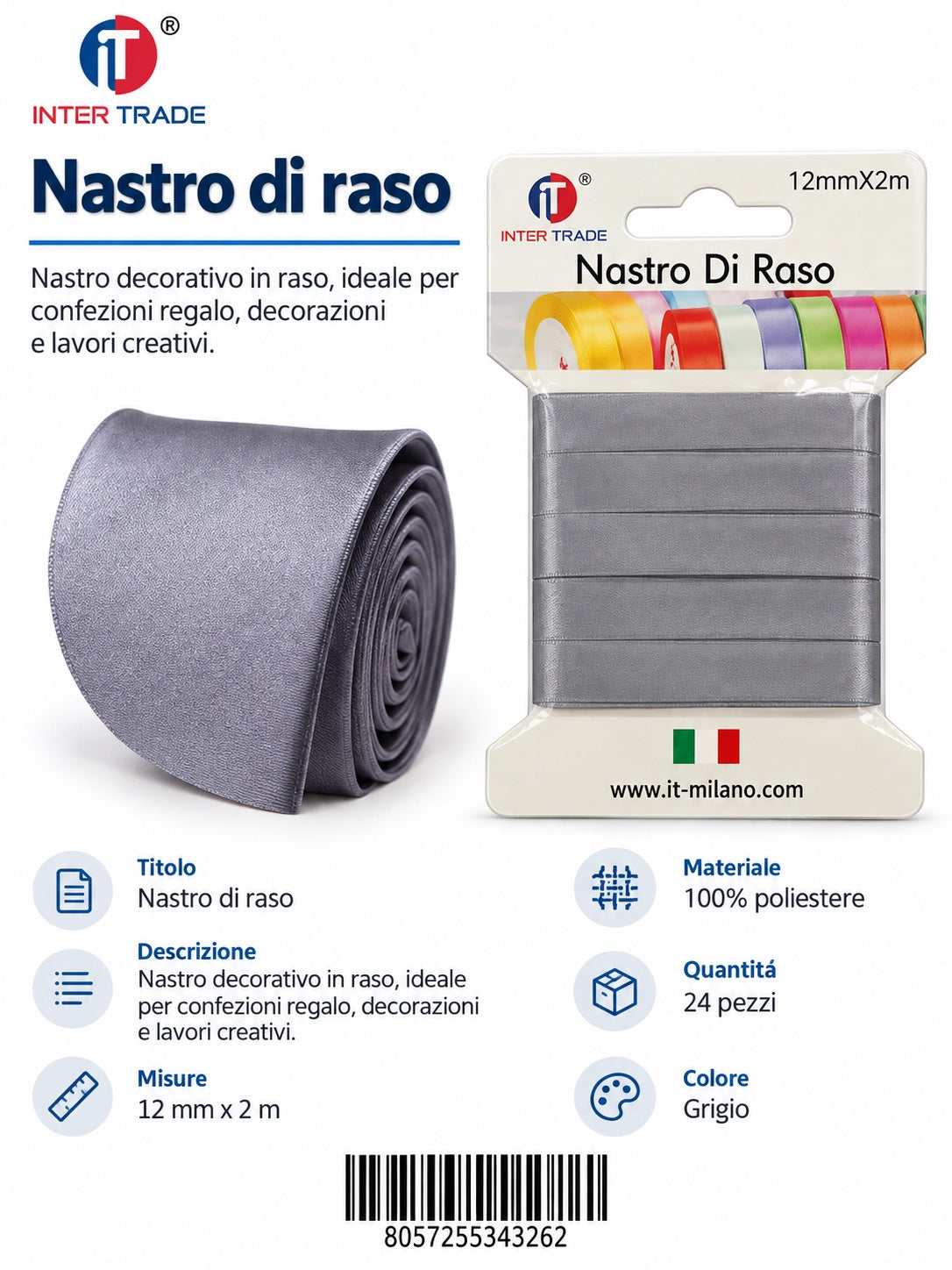 Z34326 Bg Nastro Di Raso 12Mm*2M Grigio