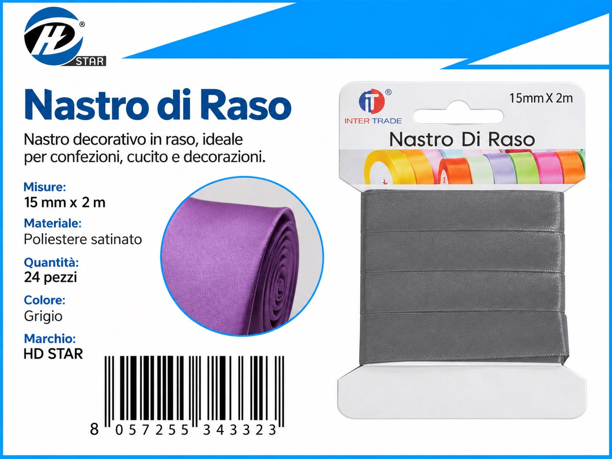 Z34332 Bg Nastro Di Raso 15Mm*2M Grigio
