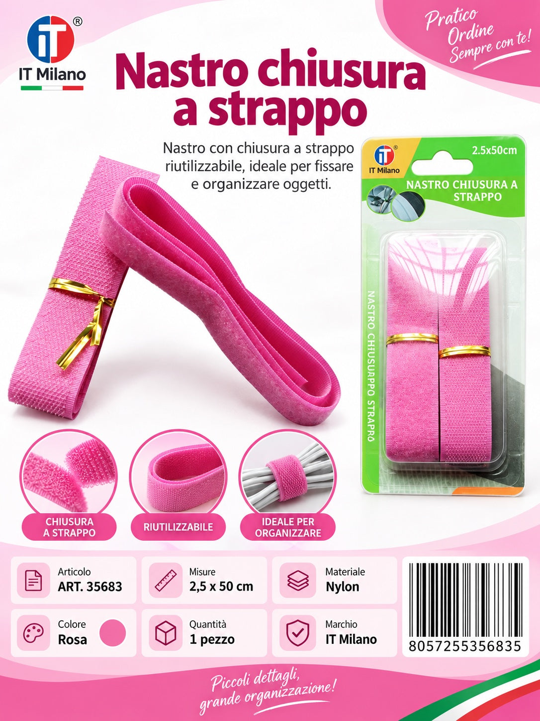 V35683 Nastro Velcro 2.5*50Cm