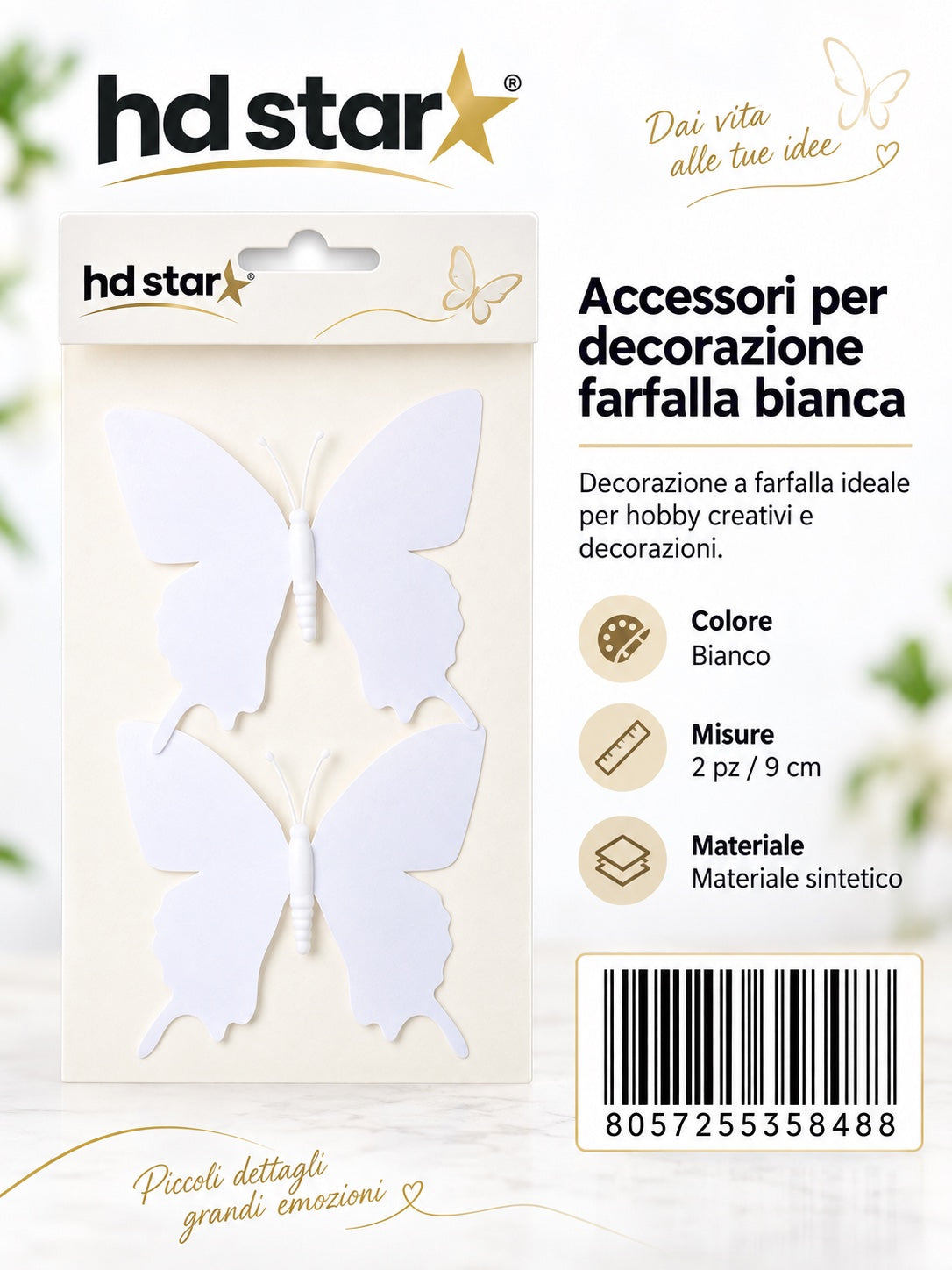 35848 Adesivi Decorativi Farfalla Bianca 2Pz 9Cm Ct 384