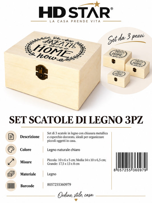 36097 Set Scatole Di Legno 3Pz Ct 60