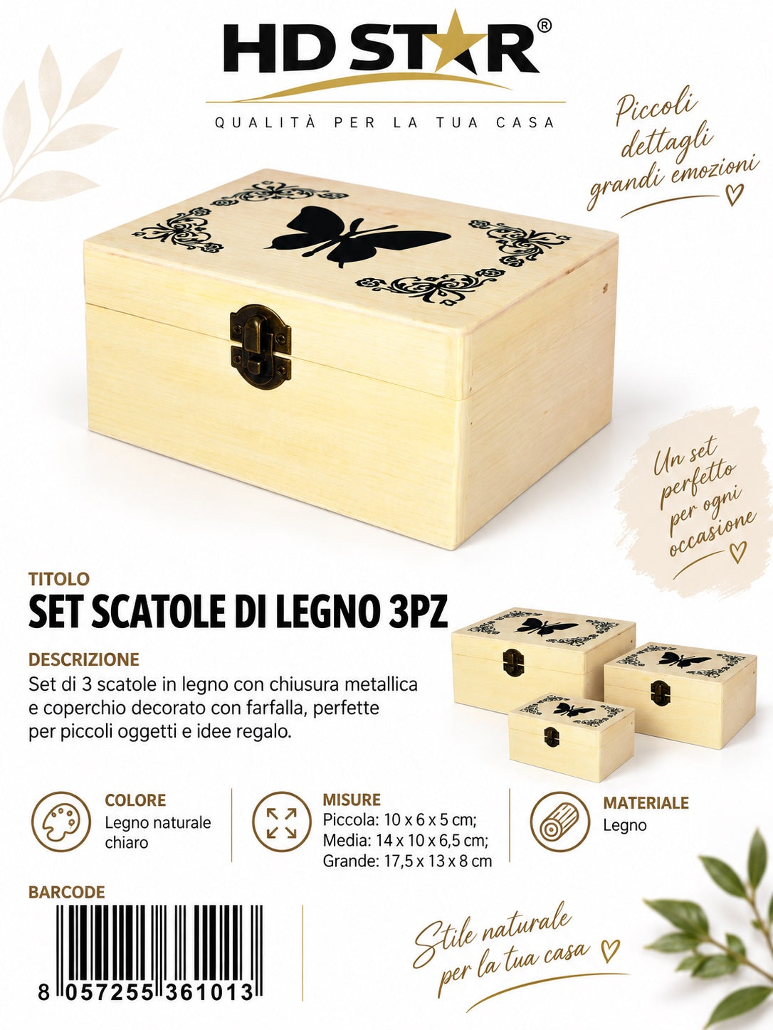36101 Set Scatole Di Legno 3Pz Ct 60