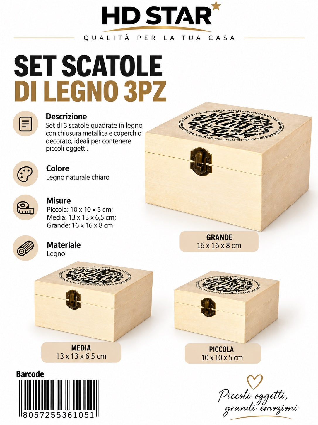 36105 Set Scatole Di Legno 3Pz Ct 60