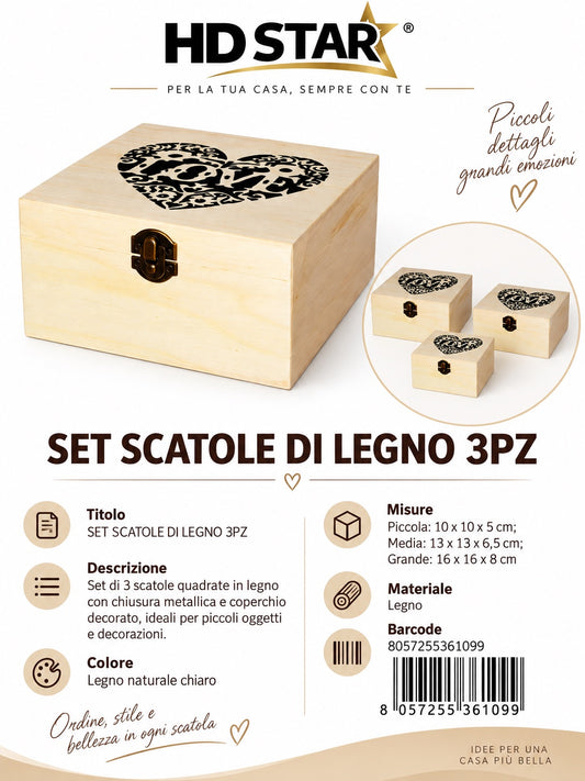 36109 Set Scatole Di Legno 3Pz Ct 60