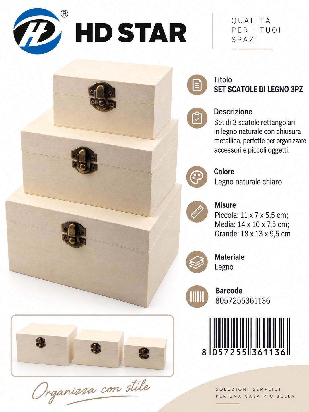 36113 Set Scatole Di Legno 3Pz Ct 48