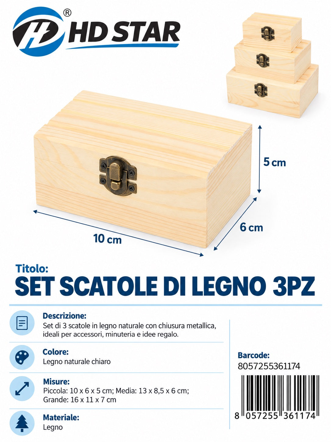 36117 Set Scatole Di Legno 3Pz Ct 72