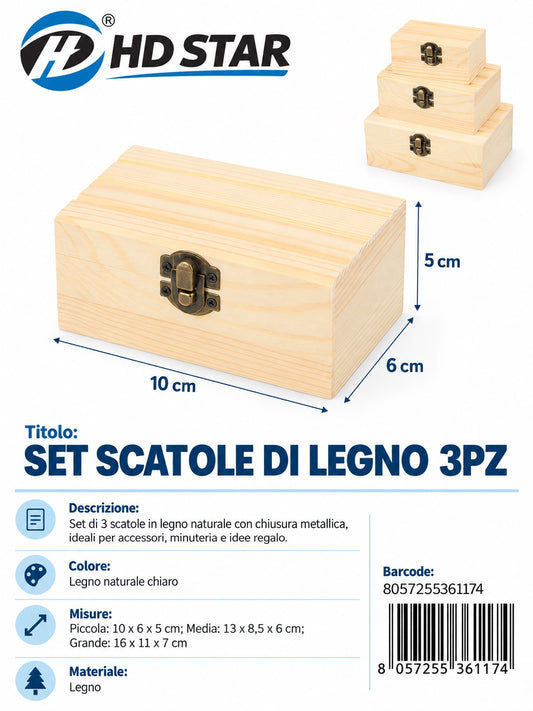 36117 Set Scatole Di Legno 3Pz Ct 72