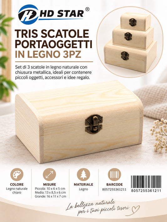 36121 Set Scatole Di Legno 3Pz Ct 72