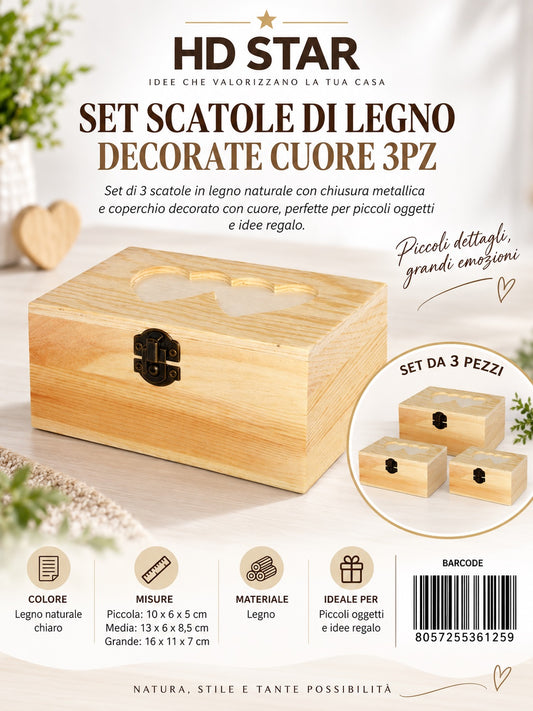 36125 Set Scatole Di Legno 3Pz Ct 72