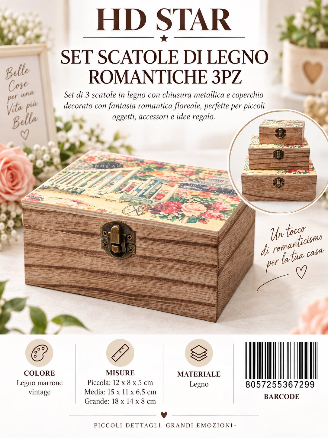36729 Set Scatole Di Legno 3Pz Ct 48