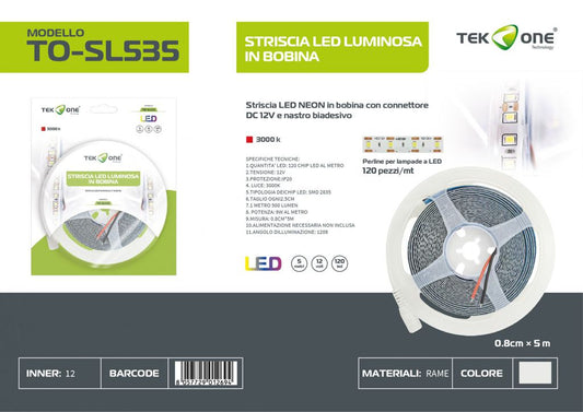 Striscia Led In Bobina 5M 120LED Luce Calda 3000K