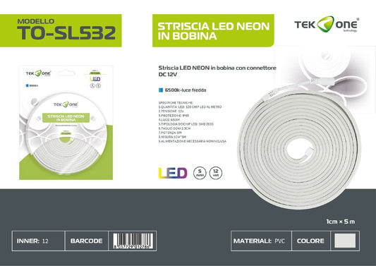 Striscia Led Neon In Bobina 5M 120LED Luce Fredda 6500K