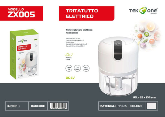 Mini Tritatutto Elettrico Ricaricabile Dc 5V 1200mAh 250ML 23W