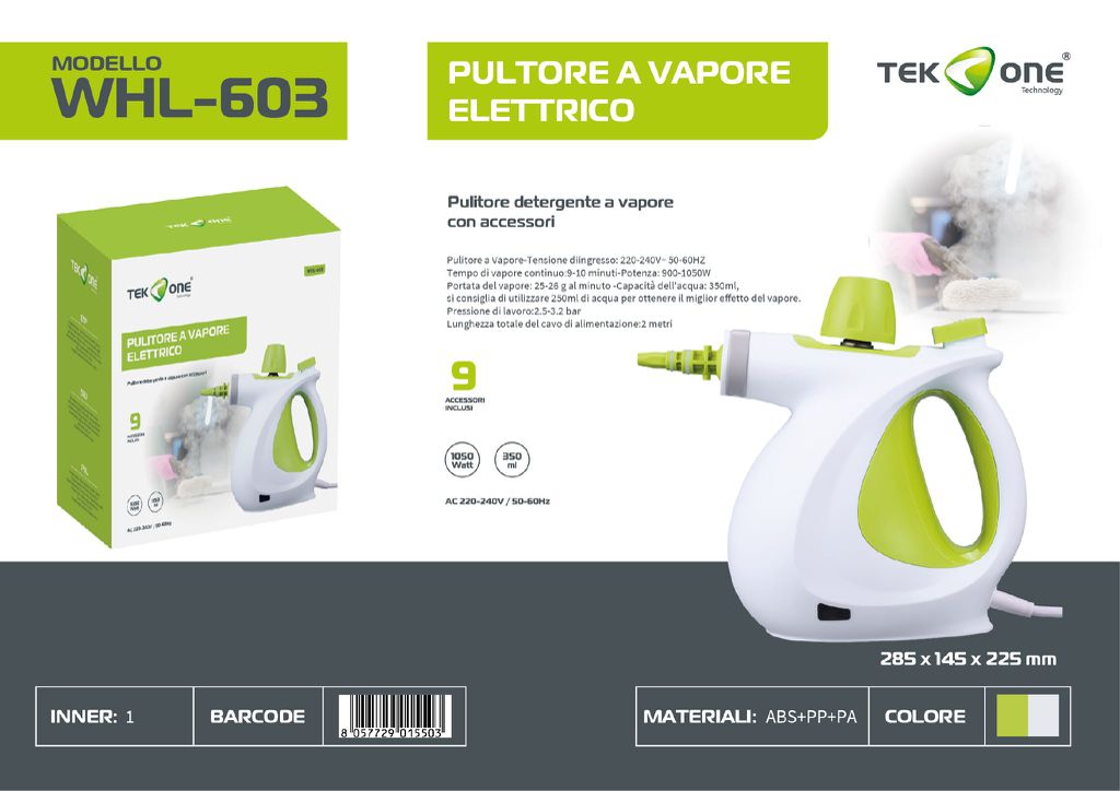 Pulitore A Vapore Elettrico 220-240V 50-60Hz 350ML 900-1050W