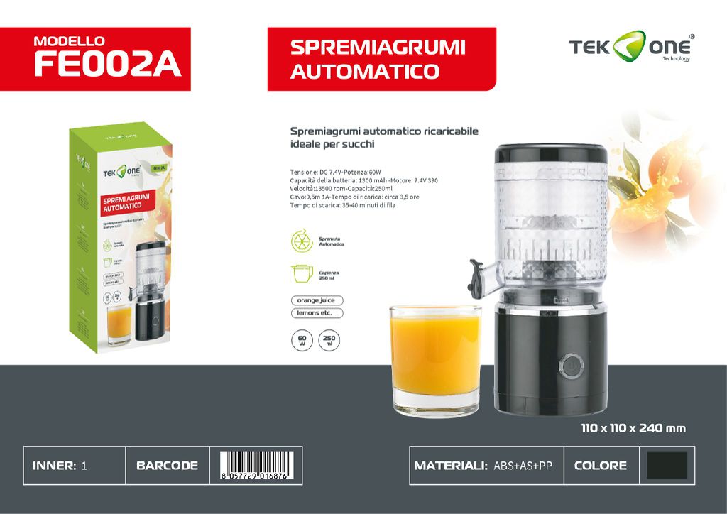 Spremiagrumi Automatico Ricaricabile Dc 7.4V 60W 250mL