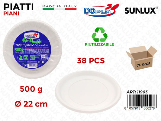 PIATTI PIANI BIANCHI PLAST. 38PCS D.22CM 500GR