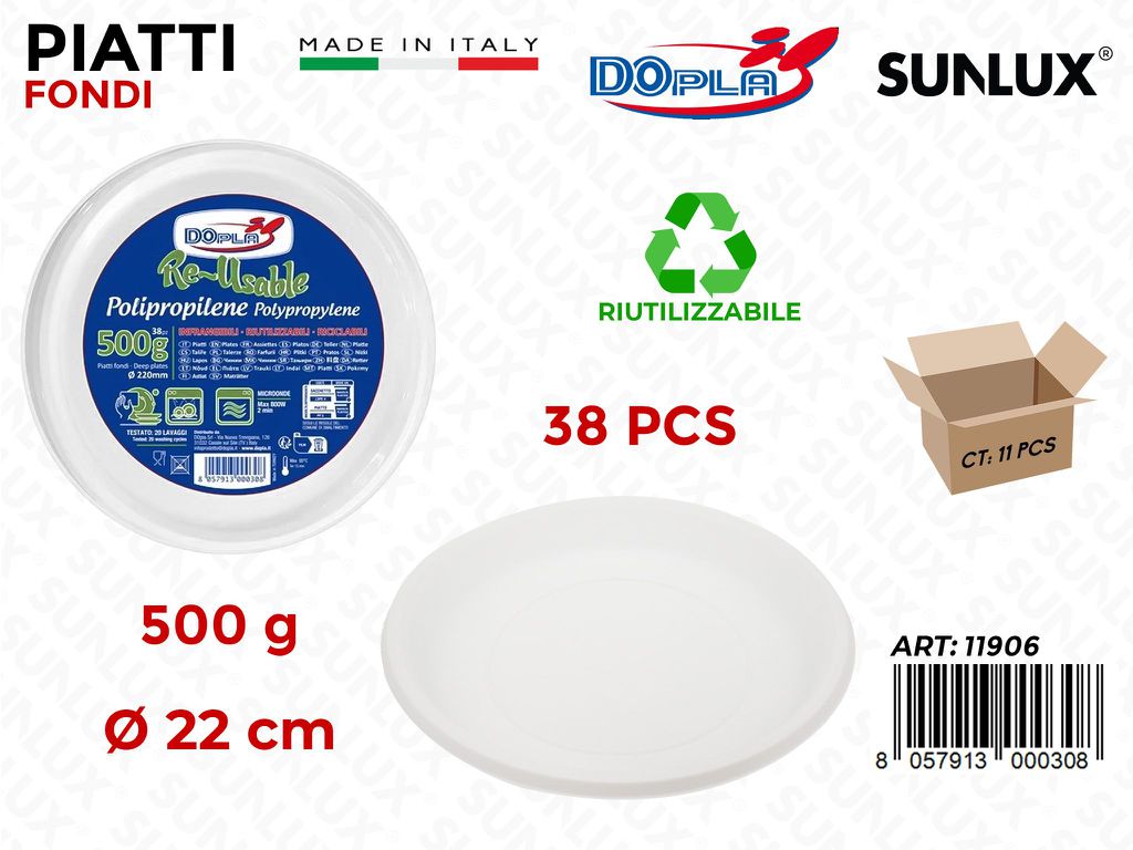 PIATTI FONDI BIANCHI PLAST. 38PCS D.22CM 500GR
