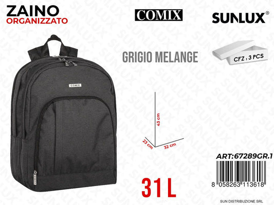 ZAINO ORGANIZZATO GRIGIO MELANGE COMIX 32*43*23CM /PZ DA 3**