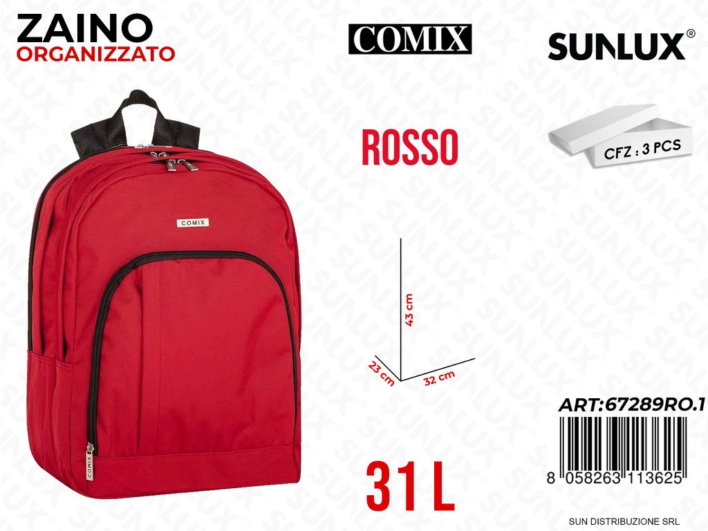 ZAINO ORGANIZZATO ROSSO COMIX 32*43*23CM  /PZ DA 3**