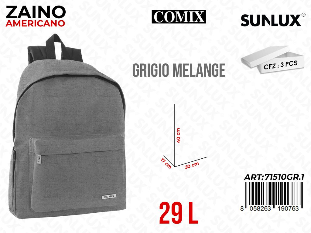 ZAINO AMERICANO COMIX GRIGIO MELANGE 30*40*17CM /PZ DA 3**